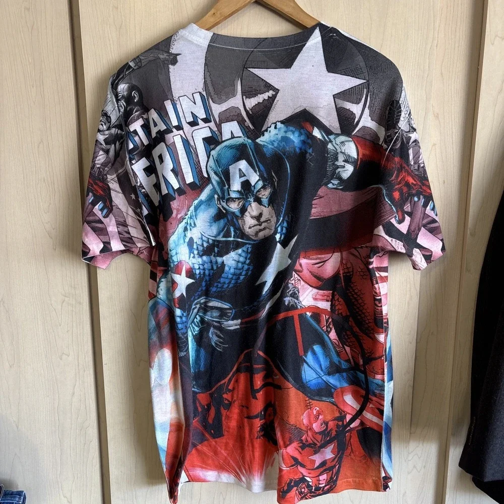 Captain America Marvel All Over AOP Front &‎ Back Print Shirt Mens LARGE C-LIFE
